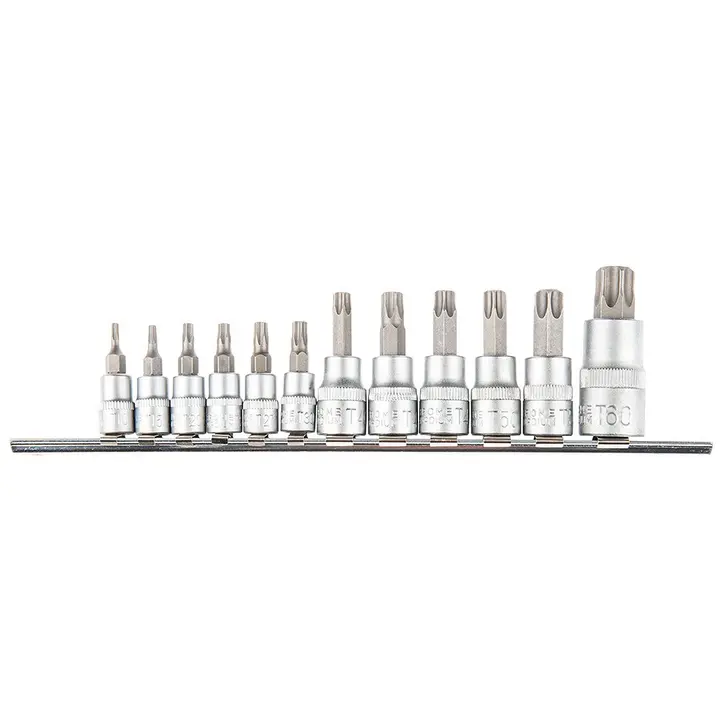 Lokma üzerinde Torx ucu 1/4, 3/8, 1/2, 12 parça set