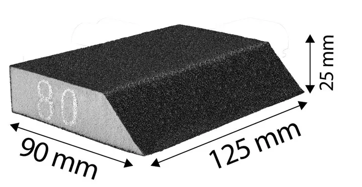 Aşındırıcı sünger 125 x 25 x 90 mm, K180, açılı
