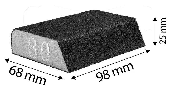 Aşındırıcı sünger 98 x 25 x 68 mm, K120, açılı