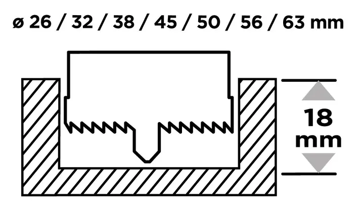 Ahşap delik açma testeresi 26 - 63 mm, h 25 mm, sertleştirilmiş diş, 7 parça set