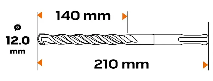 SDS Plus beton matkap ucu, 12 x 210 mm, S4, quatro