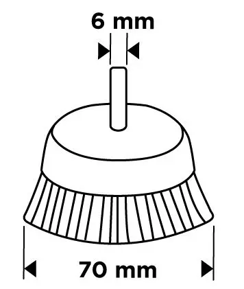 Çanak tel fırça 70 mm, kıvrımlı çelik tel, 6 mm saplı