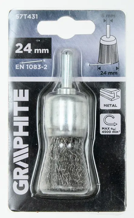Çanak tel fırça 24 mm, kıvrımlı çelik tel, 6 mm saplı