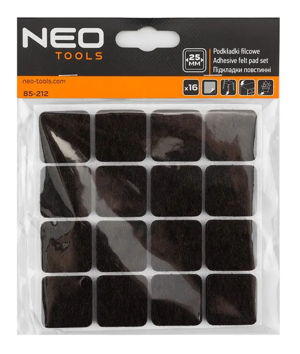 Kendinden yapışkanlı keçe pedler, koyu kahverengi 25x25 mm, 16 adet