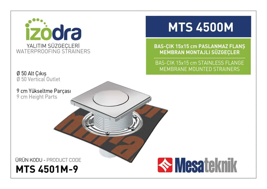 MTS 4500M Paslanmaz Flanş Membran Montajlı Süzgec Sistemleri 15 cm BasÇık