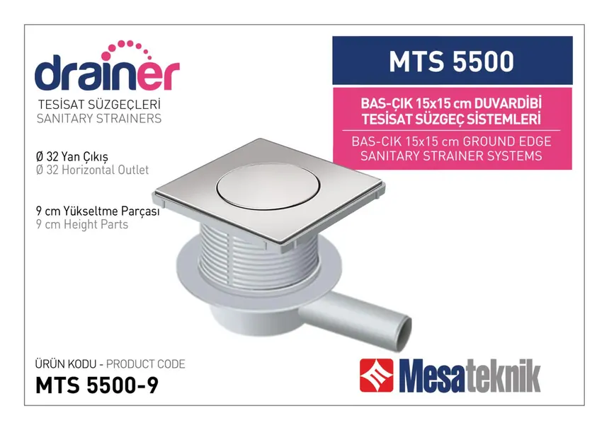 MTS 5500 15 cm BasÇık Duvardibi Tesisat Süzgeç Sistemleri